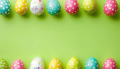 Fototapeta premium polka dot easter eggs on a spring green background