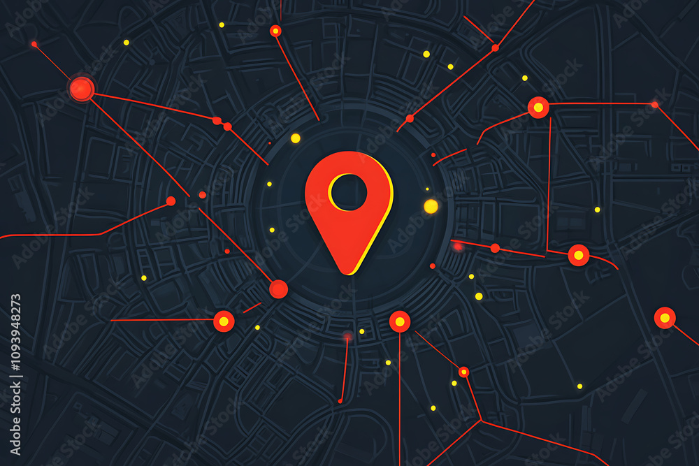 Poster a digital map with a location pin and connecting lines, symbolizing navigation and connectivity.