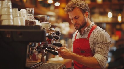 Barista making coffee at cafe.