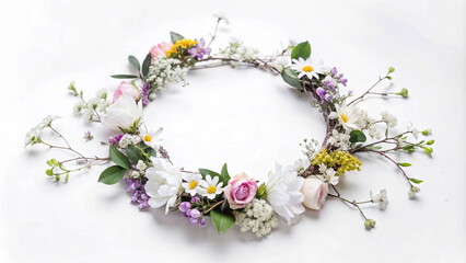 Delicate floral crown with colorful wildflowers on white