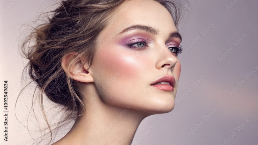 Poster an enchanting portrait of a woman her face adorned with a softness that transitions from a pale lave
