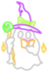neon glow hand drawn halloween groovy witch ghost illustration