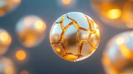 Abstract 3D Spheres with Glowing Cracks in Gold and Platinum