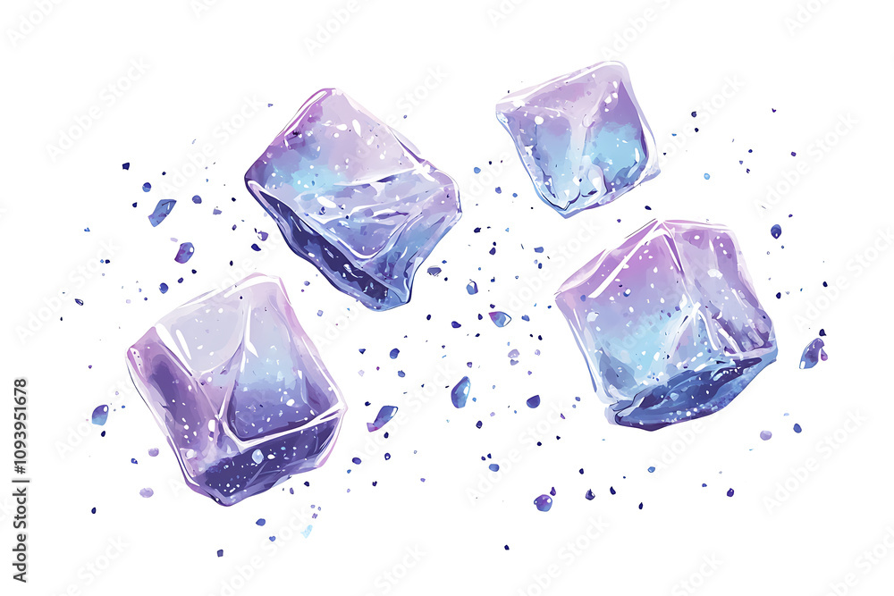 Poster a collection of colorful ice cubes scattered with a sparkling effect.