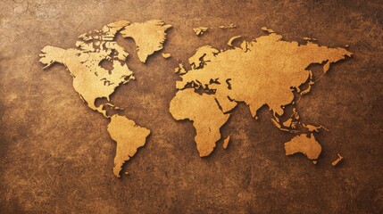 Vintage-style world map on textured leather background