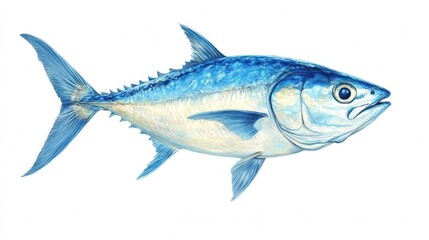 Obraz premium Blue-toned fish illustration, detailed aquatic life.