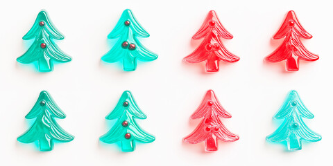 Obraz premium Festive gummy Christmas tree design in vibrant teal and red hues, perfect for unique holiday backgrounds. 