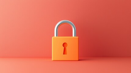 Modern orange padlock on a vibrant background