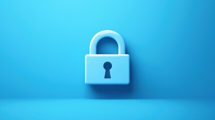Fototapeta premium Minimalist blue padlock on a solid background