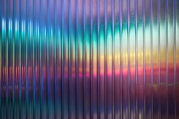 Reeded Glass. Blue, Purple, Yellow, Green, Pink and Violet. Colored Ribbed Background. Neon color effect on transparent texture for design. Bright crystal reflection with futuristic wave.