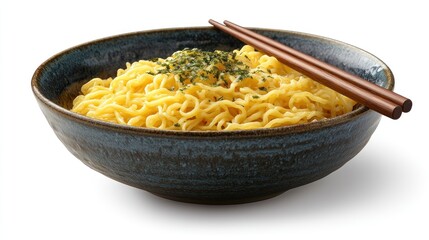 Bowl of instant noodles with chopsticks.