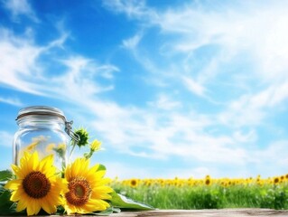 Sunflower Blooming in a Lush Field Nature Bright Landscape Vibrant Sky Peaceful Atmosphere for Relaxation