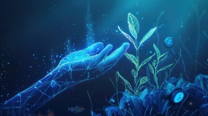 Digital Hand Reaching for a Sprouting Plant