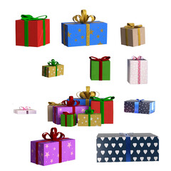 3d render set christmas gift boxes