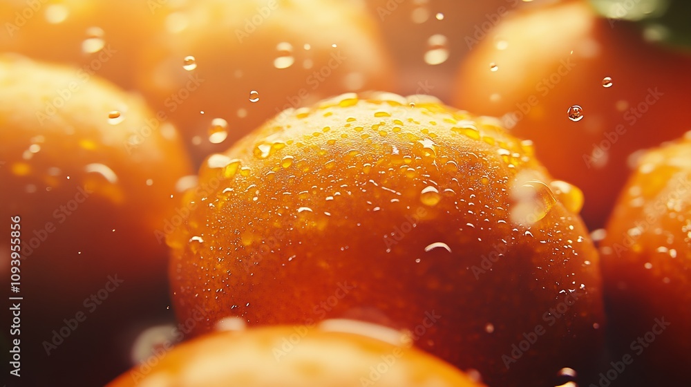Aufkleber Macro Captivating Image of Fresh Oranges with Dew Drops Ideal for Promotions : Generative AI