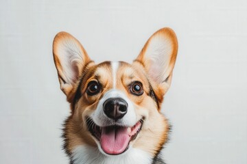happy corgi dog with a big smile on a light background