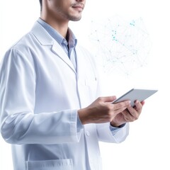 healthcare professional using digital tablet for medical research