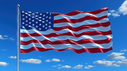 Obraz premium Waving United States Flag Against a Blue Sky