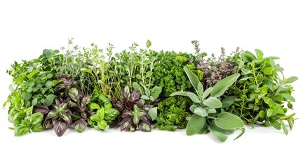 Fototapeta premium An eclectic mix of garden-fresh herbs displayed in a natural random fashion