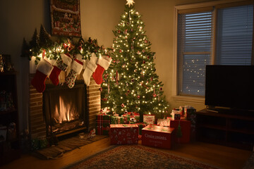 Cozy christmas celebration living room holiday decor home evening ambiance family gathering festive spirit