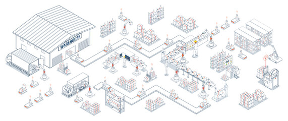 Automated warehouse robots are autonomous machines that streamline warehouse operations through smart automation technology concept. Vector eps10