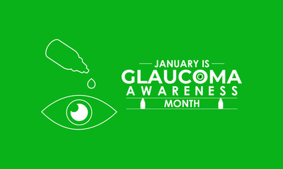 National Glaucoma Awareness Month. Human eye with green awareness realistic Ribbon. Nutritional eye health . Banner poster, flyer and background design template. Vector illustration. Eps 10.