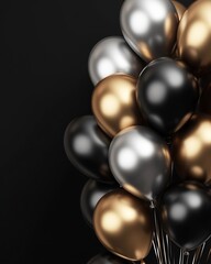 Stylish Metallic Balloons in Black Gold Silver Creating Sophisticated Mood for Events : Generative AI
