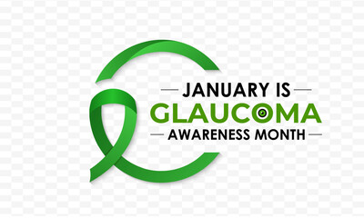 National Glaucoma Awareness Month. Human eye with green awareness realistic Ribbon. Nutritional eye health . Banner poster, flyer and background design template. Vector illustration. Eps 10.