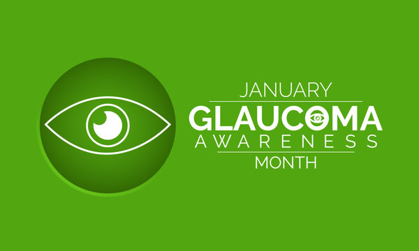 National Glaucoma Awareness Month. Human eye with green awareness realistic Ribbon. Nutritional eye health . Banner poster, flyer and background design template. Vector illustration. Eps 10.
