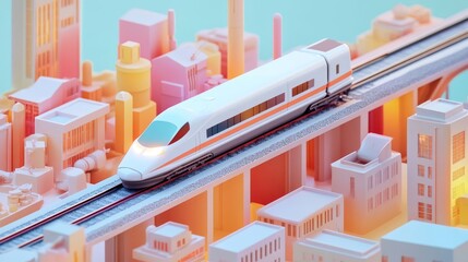 Fototapeta premium 3D city, future technology city, high-speed rail, illustration of isometric city.