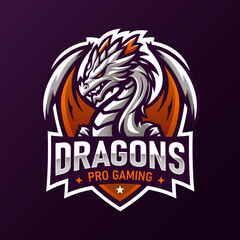 Hand drawn esport dragon logo vector illustration