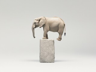 a small elephant figurine standing on a stone pedestal