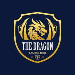 Vector dragon logo template with shield