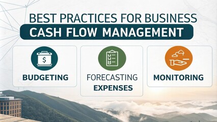 An infographic summarizing best practices for business cash flow management such as budgeting forecasting and monitoring expenses.