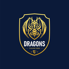 Heraldic dragon shield design logo template