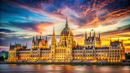 Obraz premium Portrait Photography of a Grand Parliament Building with an Elegant Copy Space Background for Creative Projects and Political Themes, Perfect for Editorial and Corporate Use