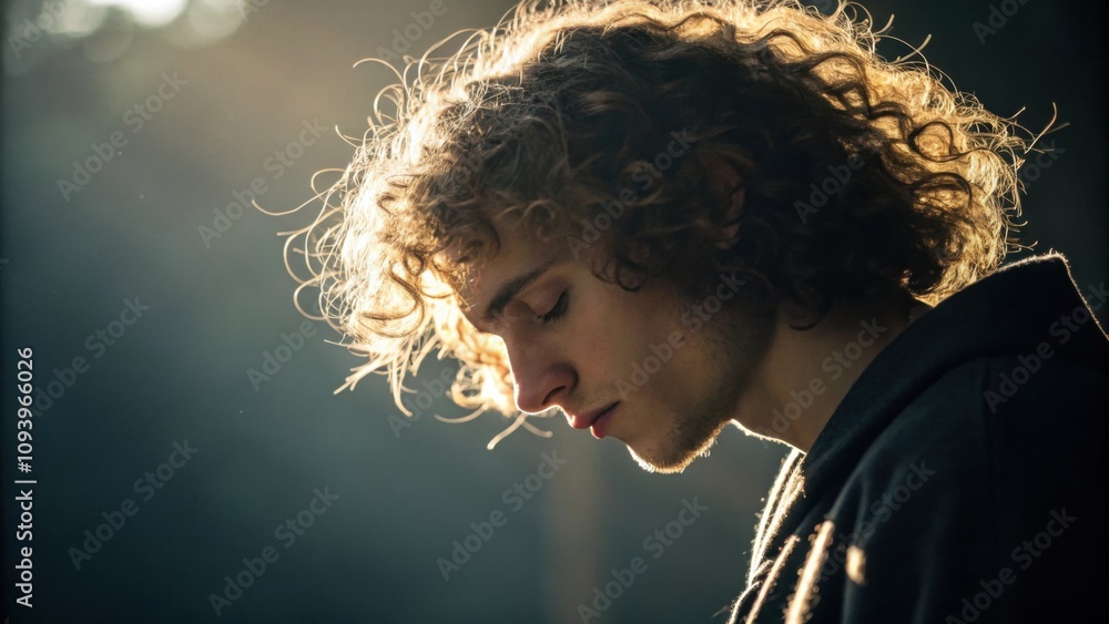 Poster an intimate portrait of an artist lost in thought with their features softly illuminated by a gentle