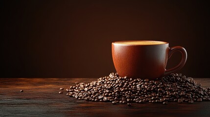 Naklejka premium Coffee cup on roasted beans.