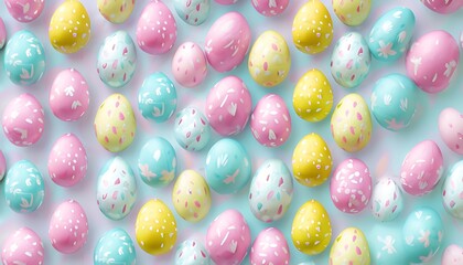tiny easter eggs in a repeating pattern on a pastel background