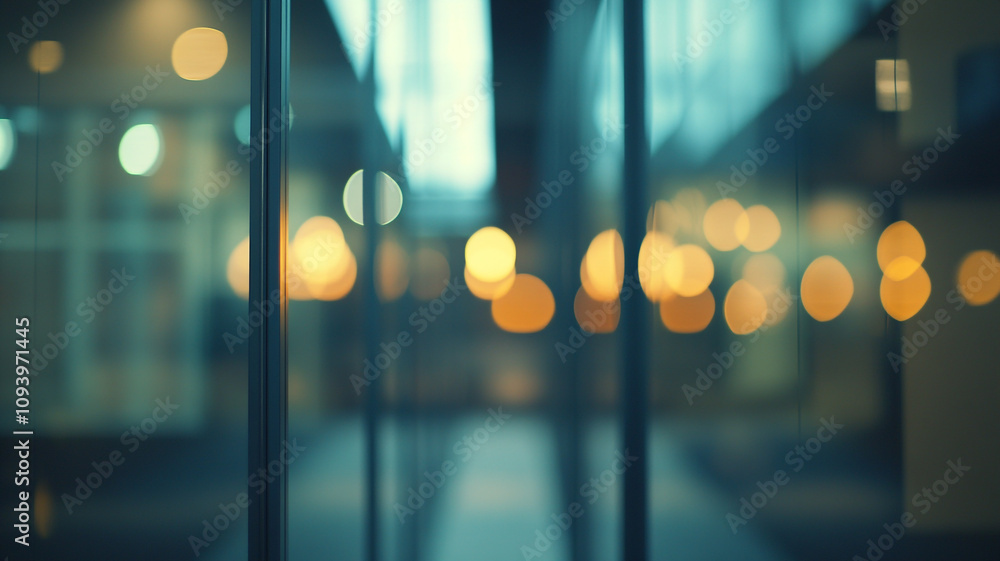 Poster bokeh lights create a soft ambiance in a modern indoor space during evening hours