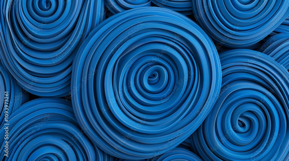 Poster abstract blue spirals creating a textured pattern.