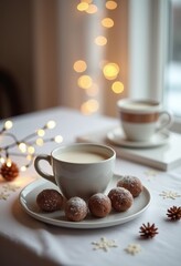 Obraz premium Artful Chocobomb Display on a Modern Table: Capturing the Essence of Winter with Bokeh and Soft Hues