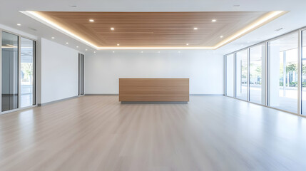 White and wooden open-space office interior