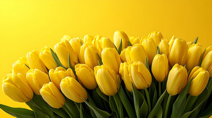 Obraz premium Vibrant Yellow Tulips in a Lush Bouquet against a Sunny Background