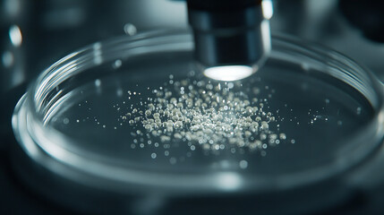 Observation of microscopic samples under a lens in a laboratory setting