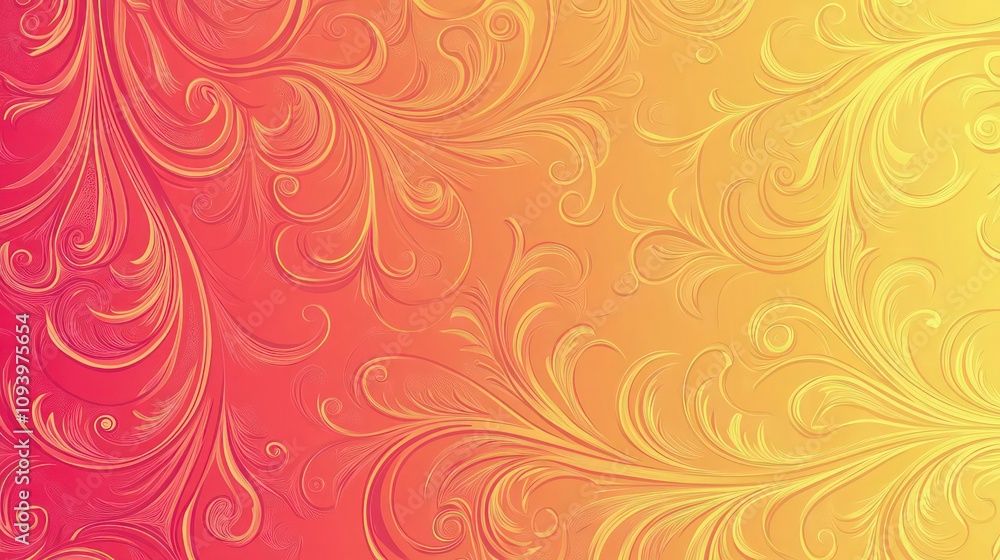 Poster a striking design showcasing vibrant coral swirls on a gradient background blending from yellow to d