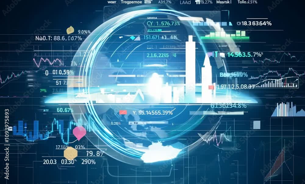 Poster global financial data visualization charts and graphs representing global markets