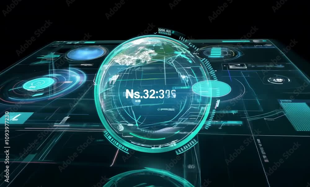 Poster futuristic digital interface showcasing global data and analytics for enhanced insights