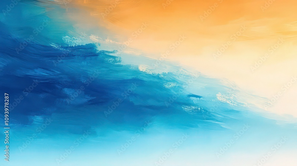Poster an abstract composition featuring a gradient from warm amber tones at the top to cool cerulean blues