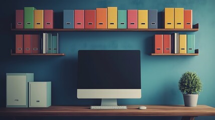 A desktop screen with a minimalist file organization system featuring labeled folders and no scattered icons